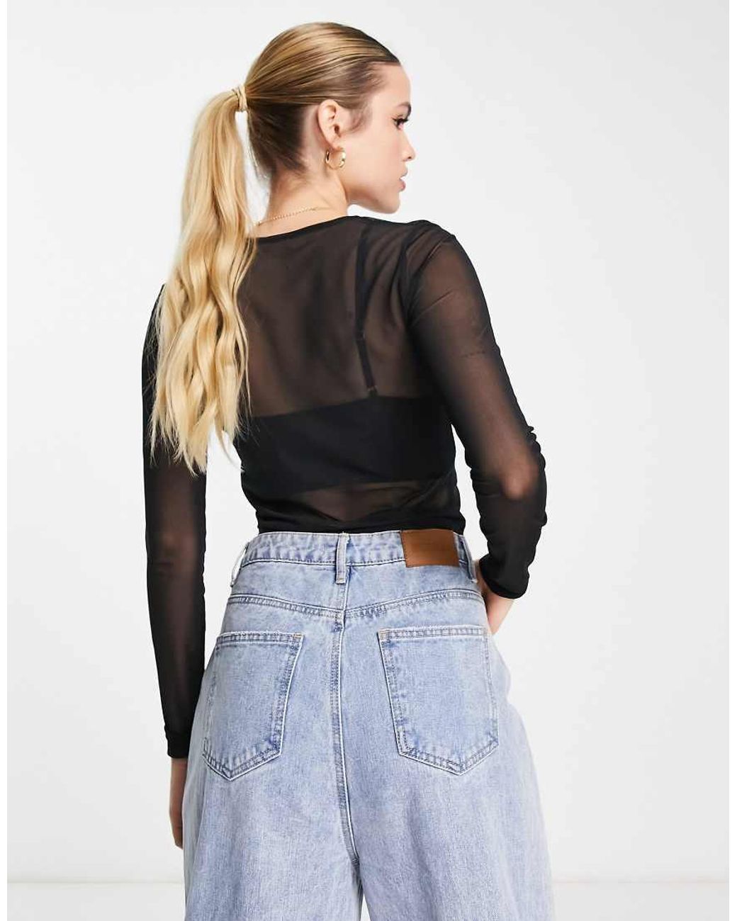 Top Corto De Manga Larga De Malla De Asos Design Tall ASOS de color Black