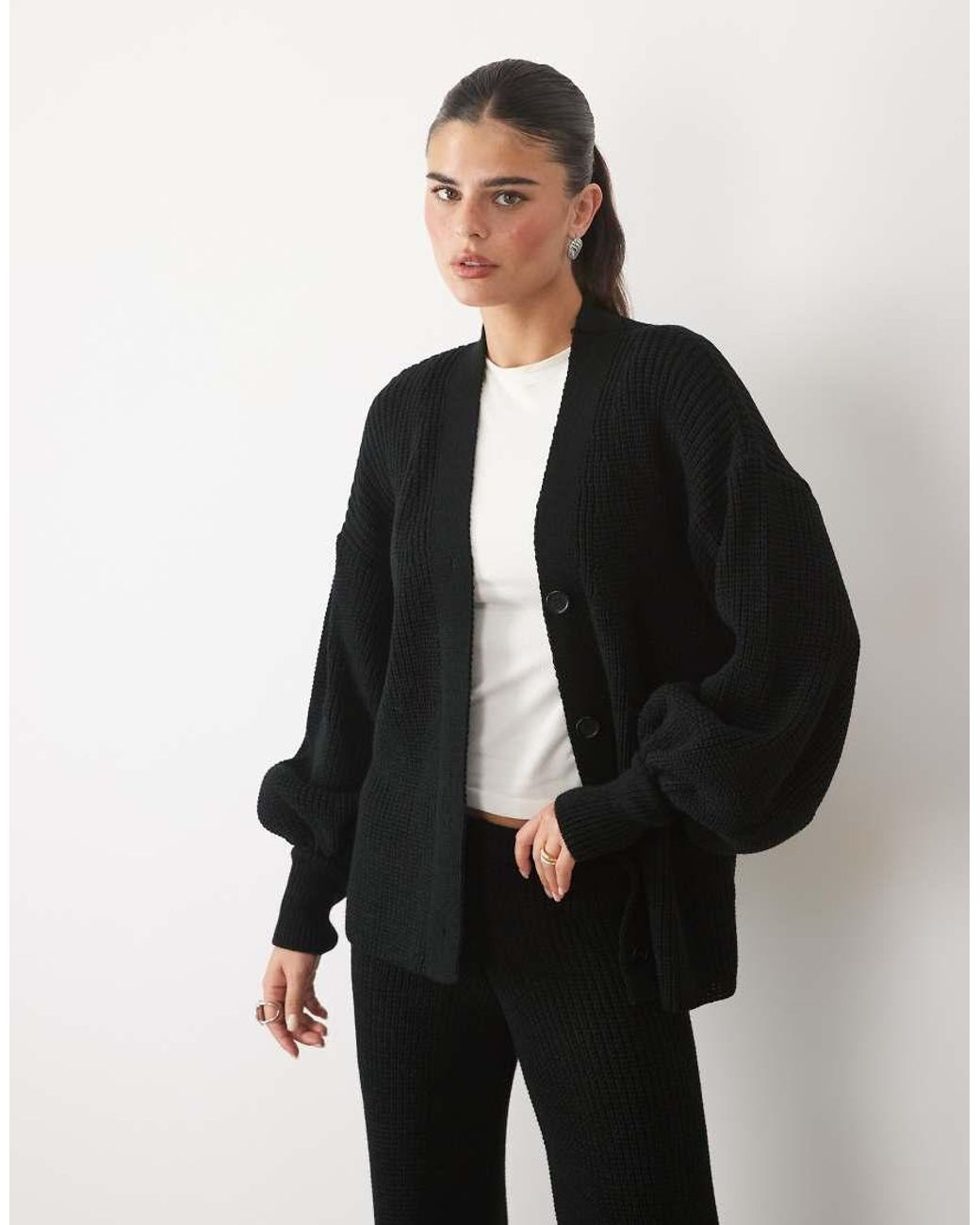 Missy Empire Black Balloon Sleeve Button Through Cardigan