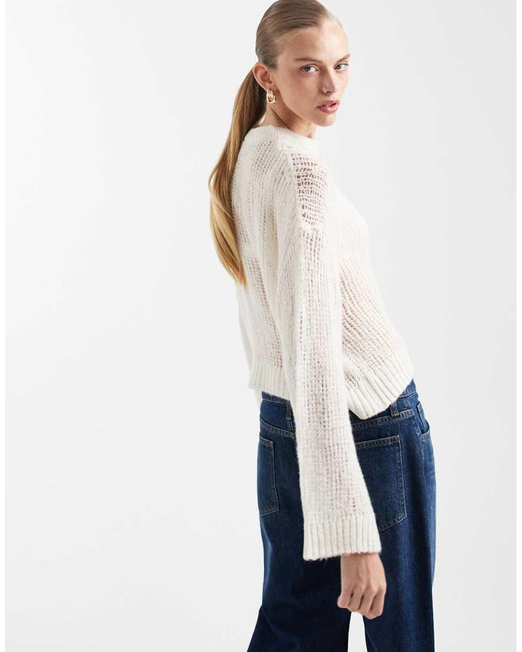 ASOS White Knitted Open Stitch Jumper