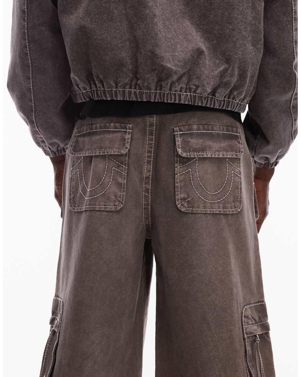 True Religion Brown Big T Baggy Cargo Jeans for men