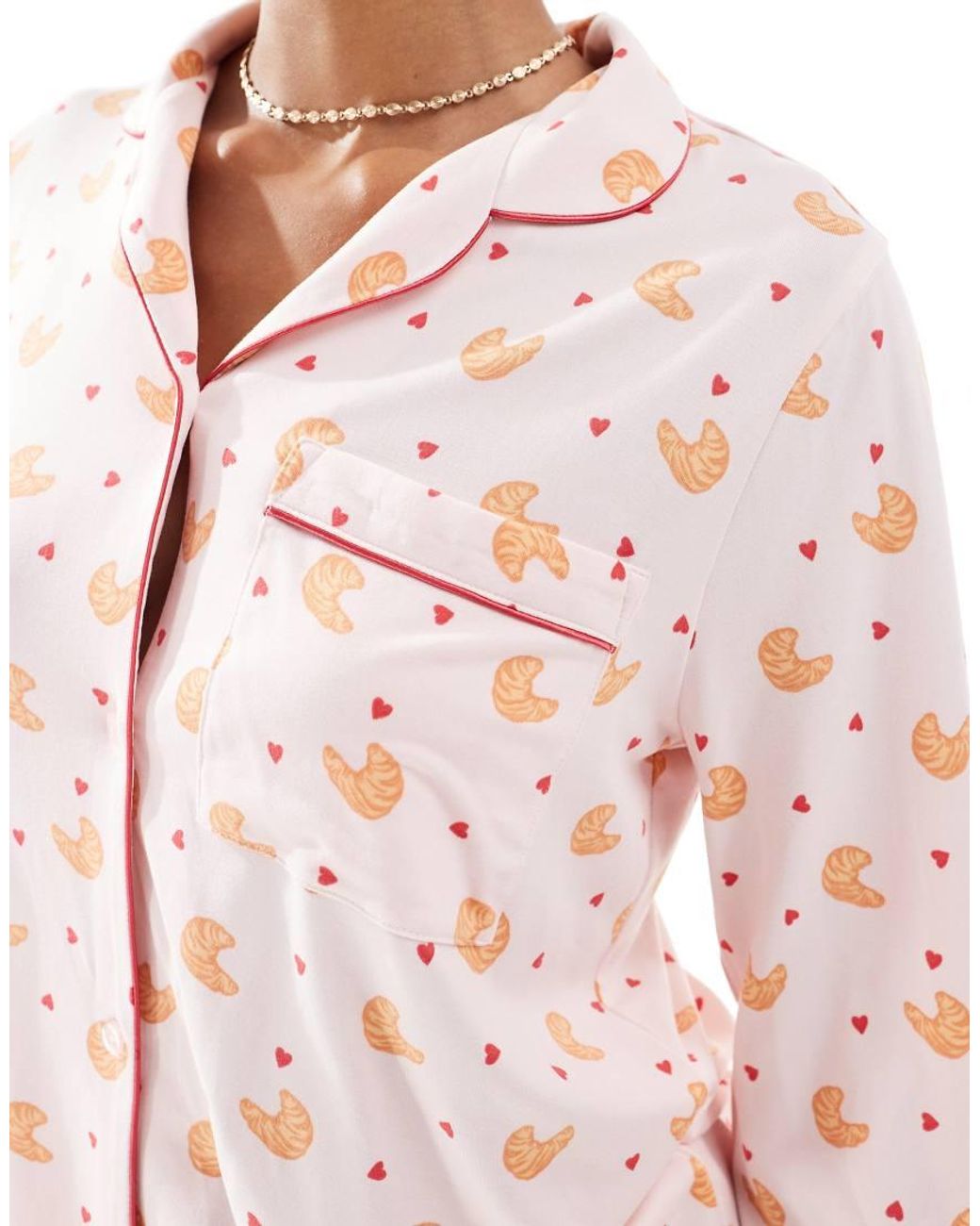 Chelsea Peers Pink Poly Long Sleeve Revere Pyjama Set