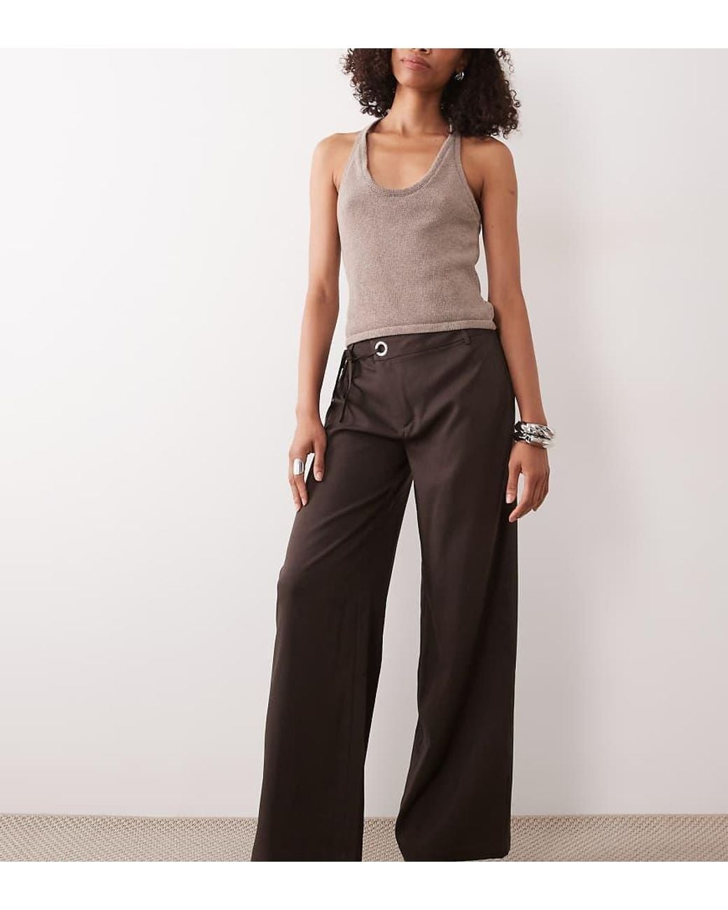 The Frolic Black Exclusive Eyelet Tie Waist Detail Trouser