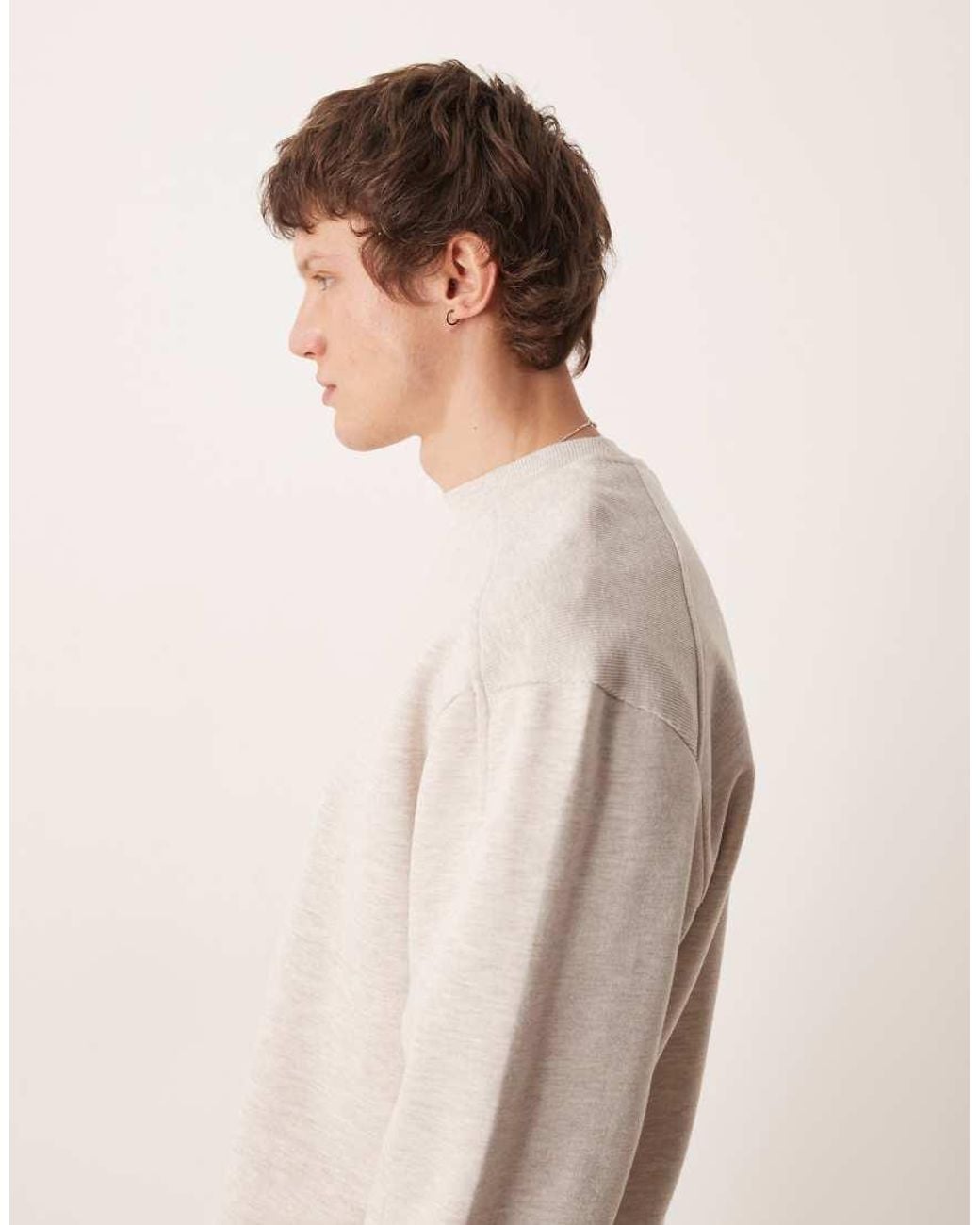 ASOS Natural Relaxed Sweatshirt With Ribbed Panels for men