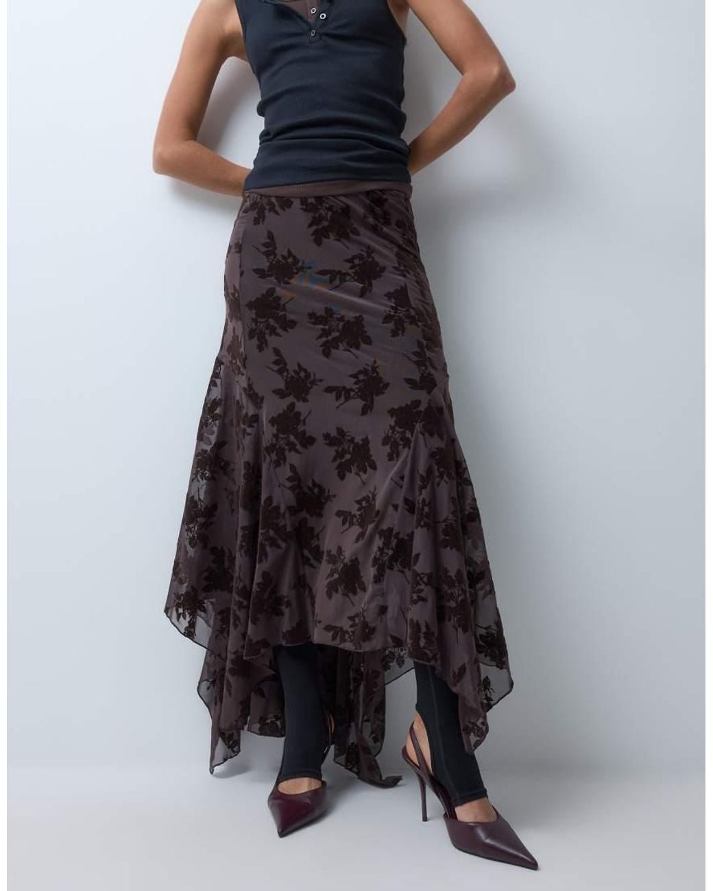 ASOS Gray Hank Hem Maxi Flock Skirt Co Ord