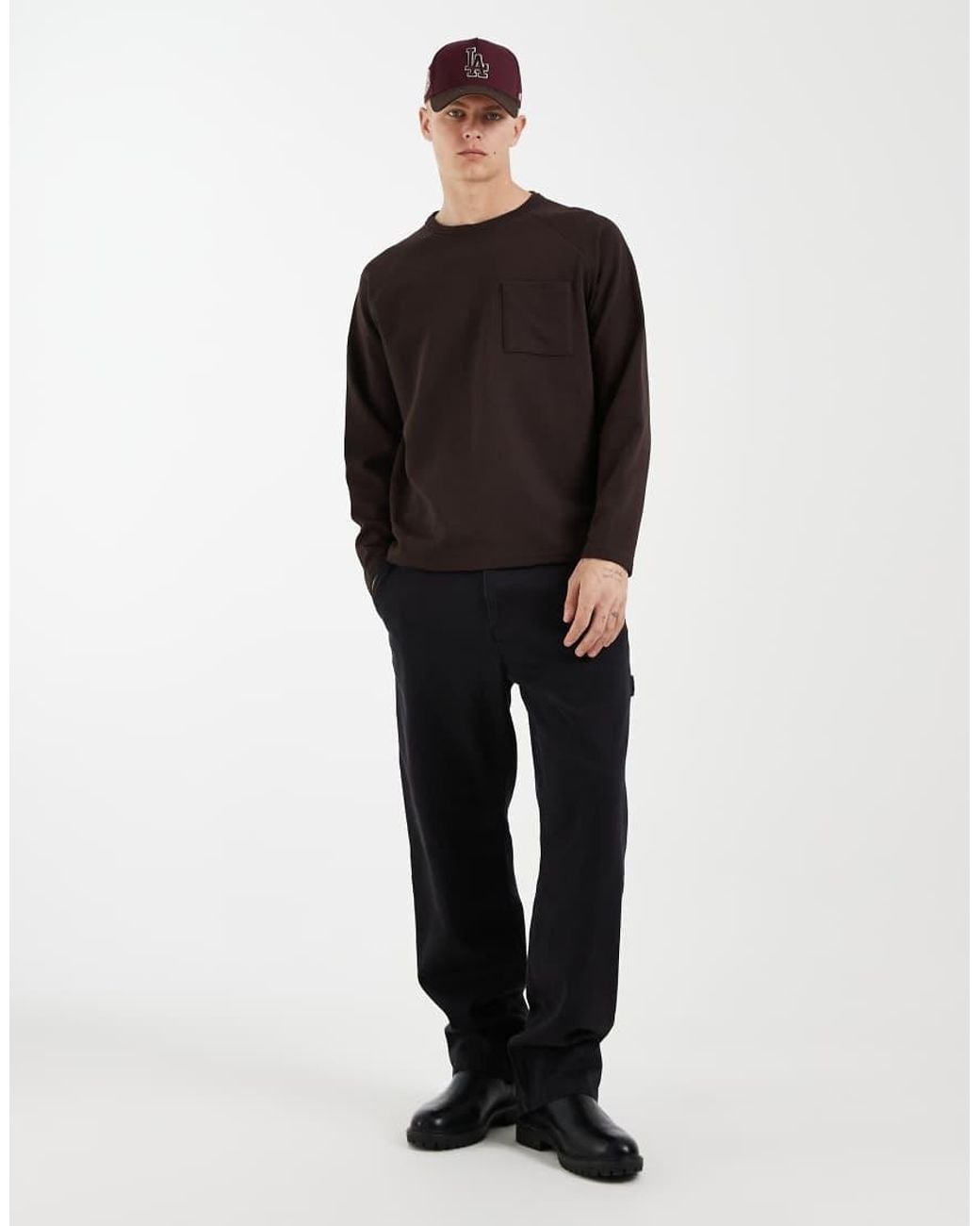 Redefined Rebel Black Oversized Crew Neck Jumper With Pocket Detail for men