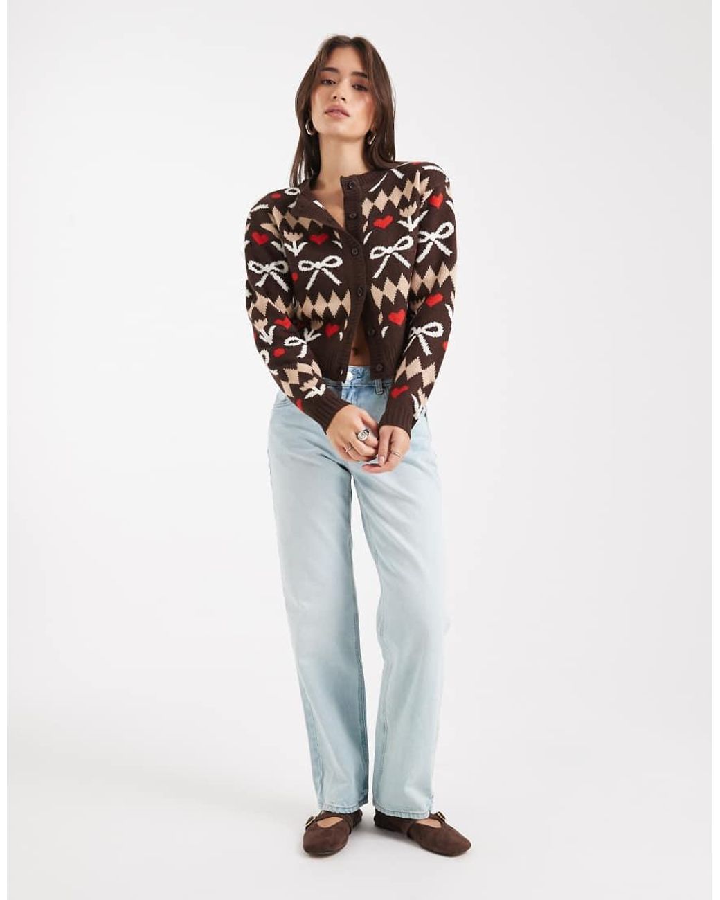 Wednesday's Girl Red Bow Intarsia Cardigan