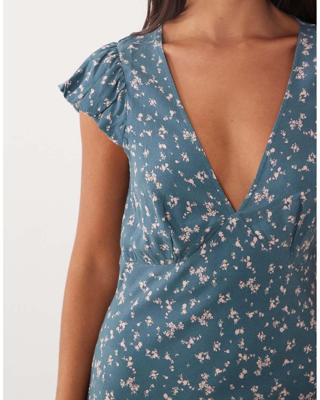 ASOS Blue Puff Sleeve V Neck Maxi Tea Dress