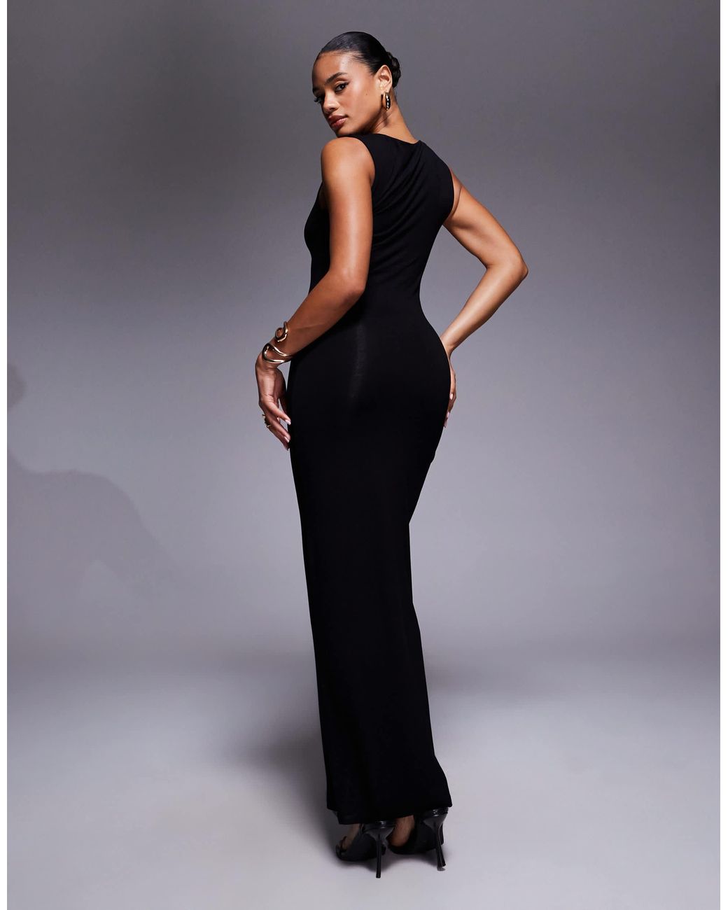 knee length dresses for ladies Lucinda V-Neck Twist Back Midi Dress Black