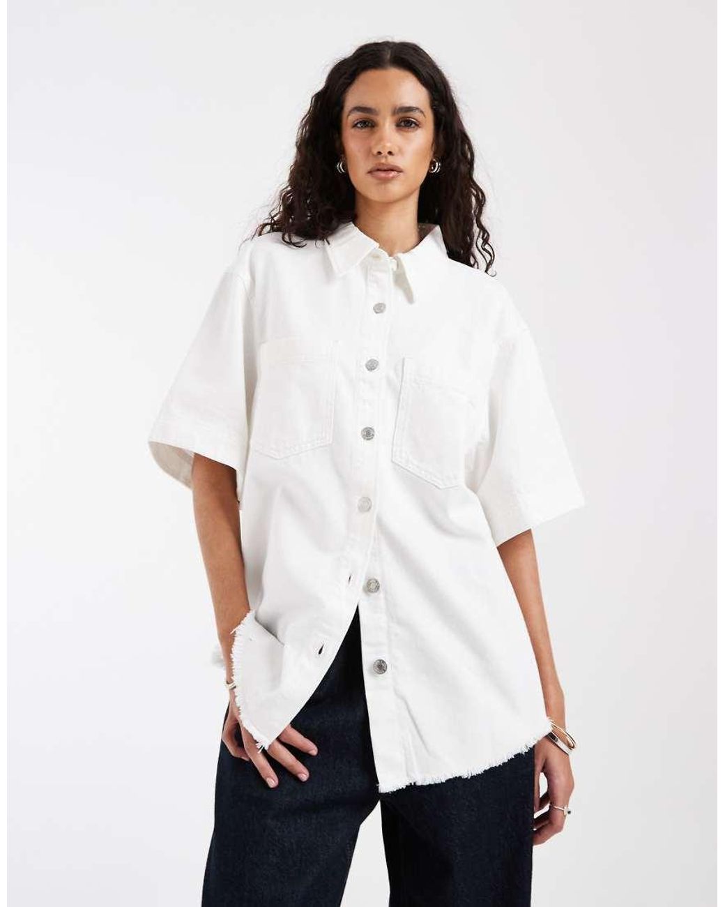 & Other Stories White Short Sleeve Denim Shirt
