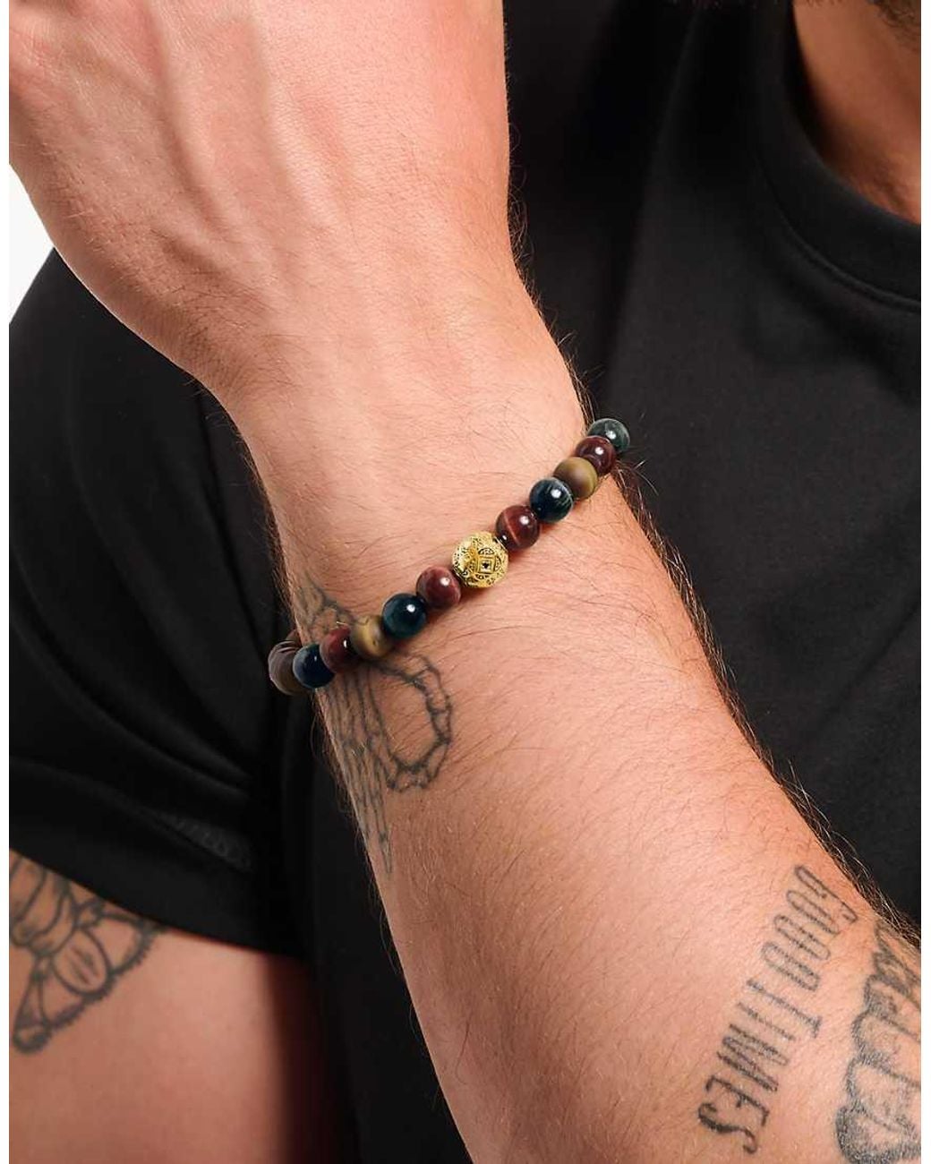 Thomas Sabo Metallic Plated Bead Bracelet With And Tiger's Eye