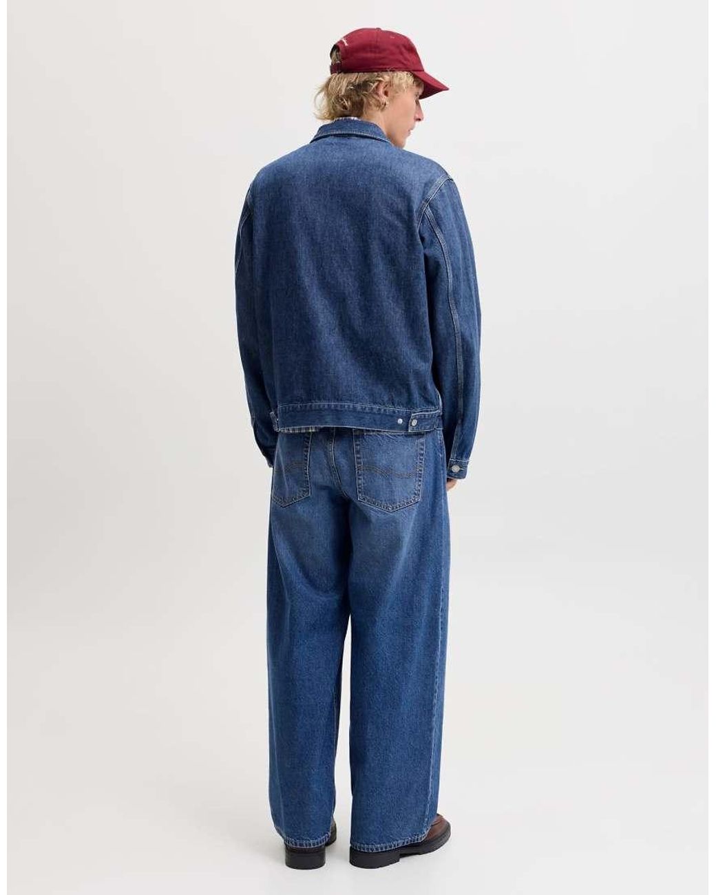 Jack & Jones Blue Original Stonewashed Mid Waist Wide Leg Jeans for men
