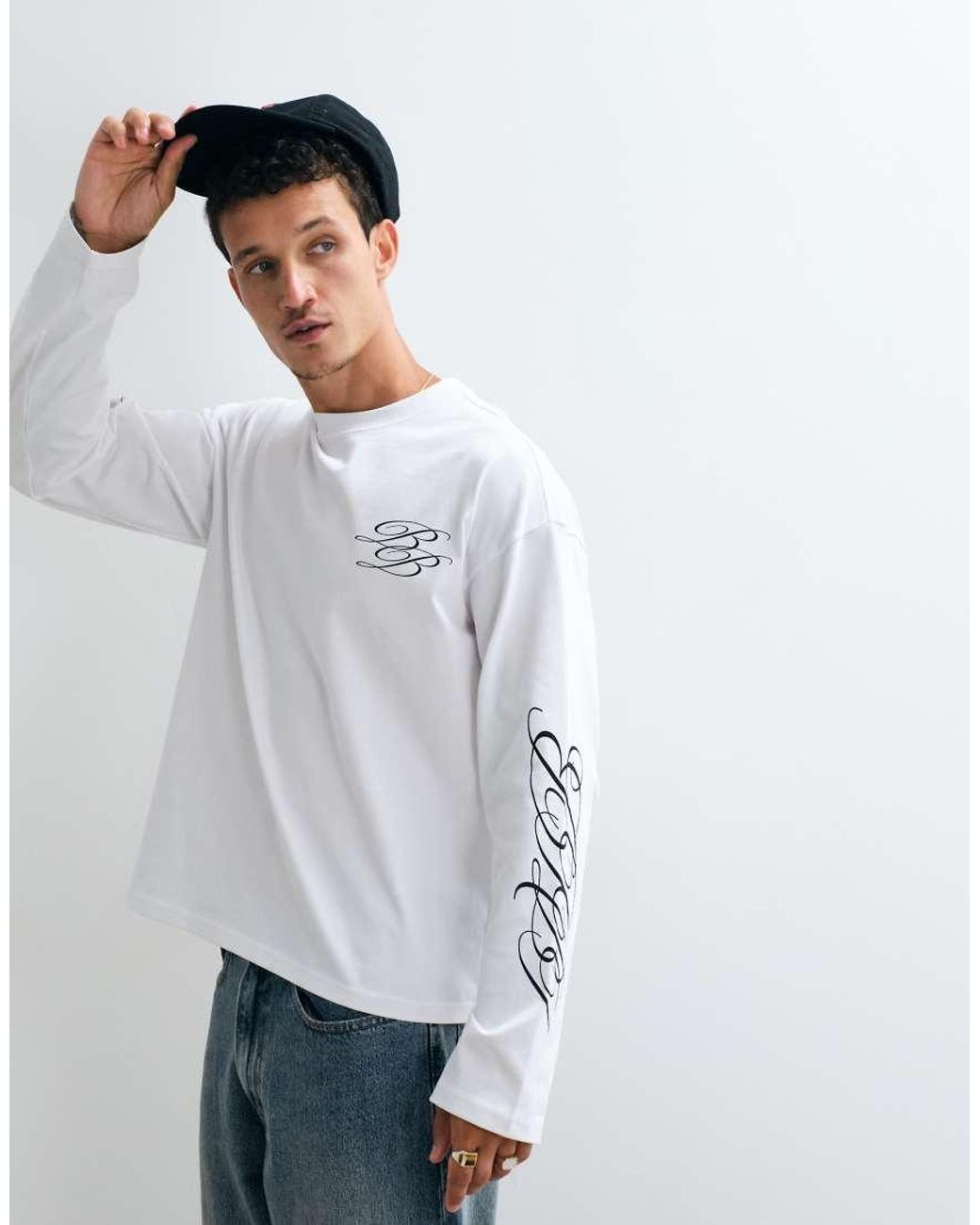 Weekday White Oversized Long Sleeve T-Shirt With Broken Beats Graphic Print for men