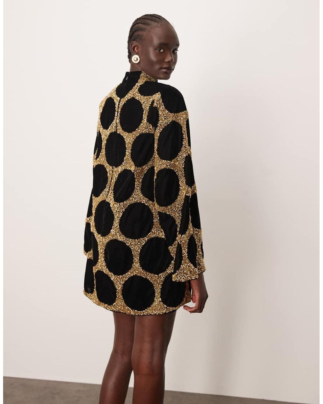 ARRANGE Natural Embellished Spot Long Sleeve Mini Dress