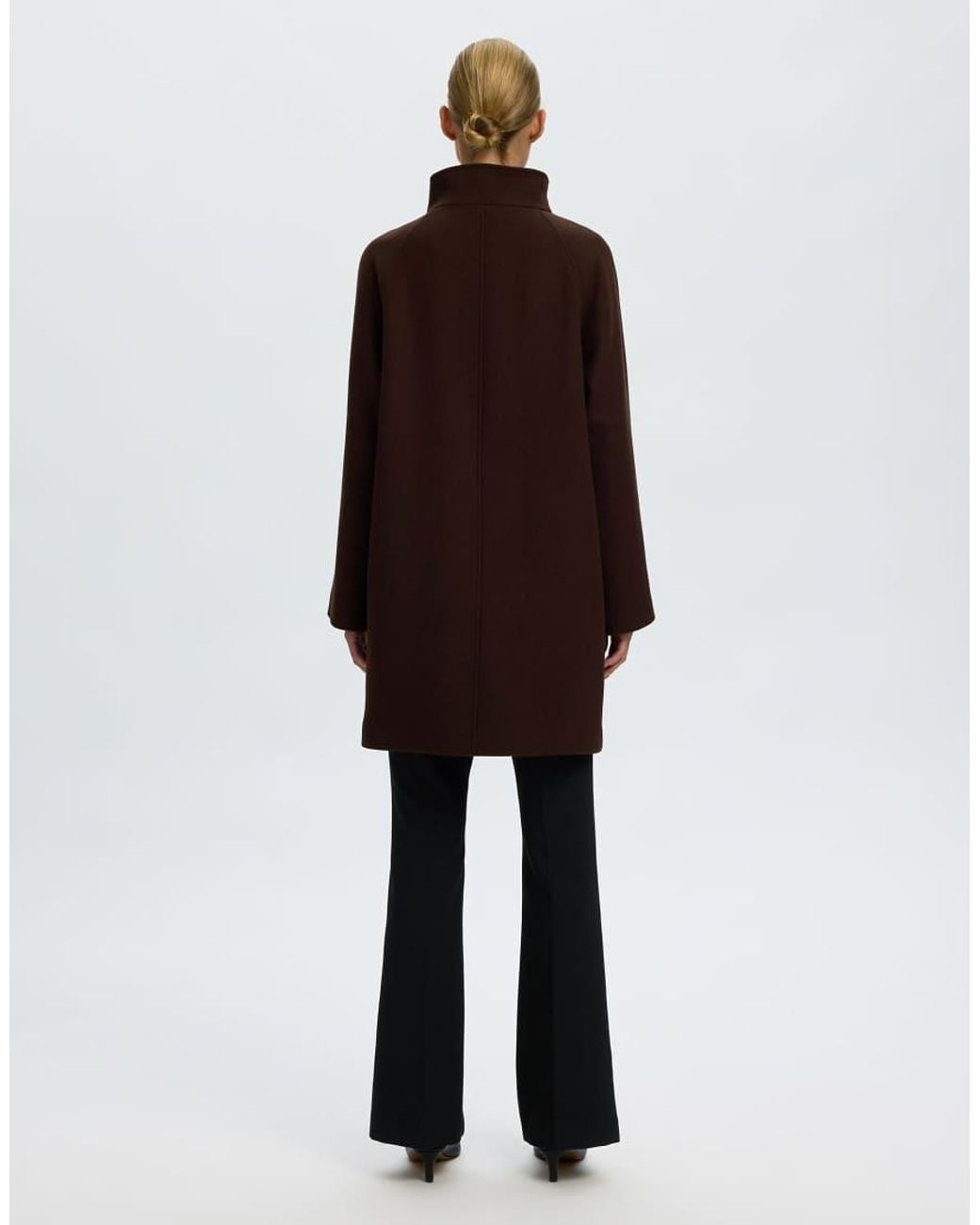 SELECTED Brown Zia-vinni Wool Blend Raglan Sleeve Knee Length Coat
