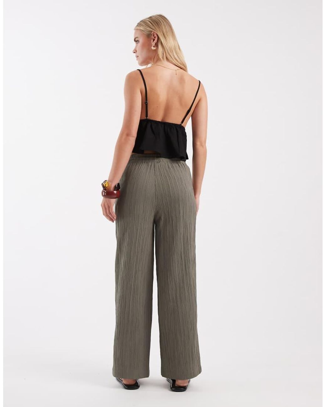 Only Petite Green Wide Leg Textured Trousers