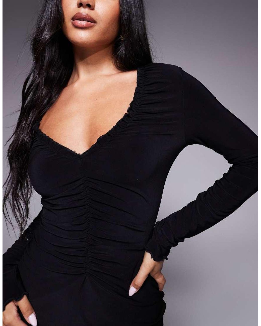 ASOS Black Long Sleeve Ruched Front Mini Dress