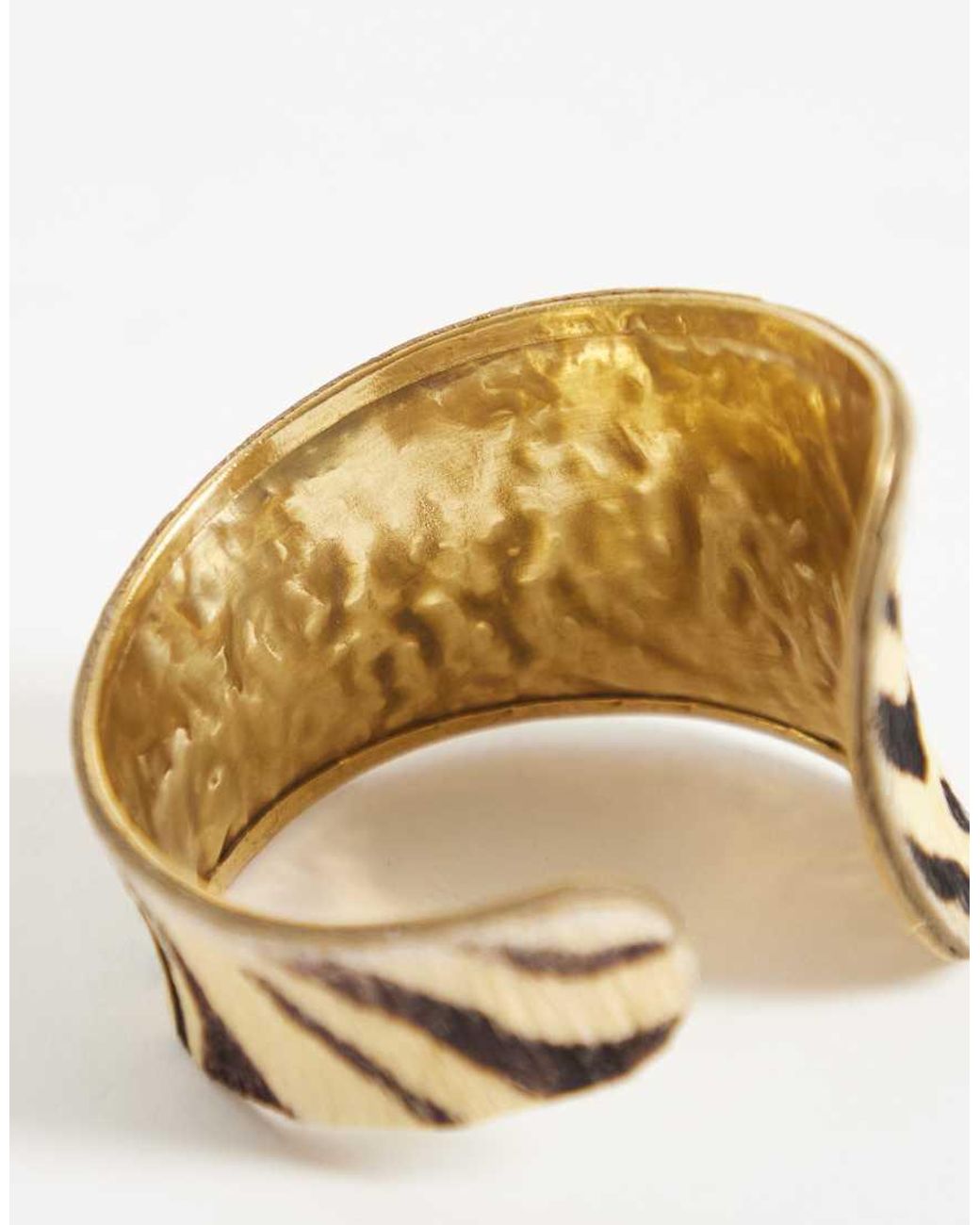 ASOS Metallic Cuff Bracelet With Hair-on Leather