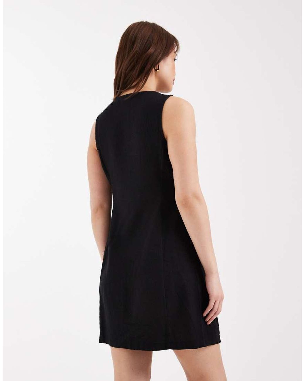 New Look Black Linen Button Through Mini Dress