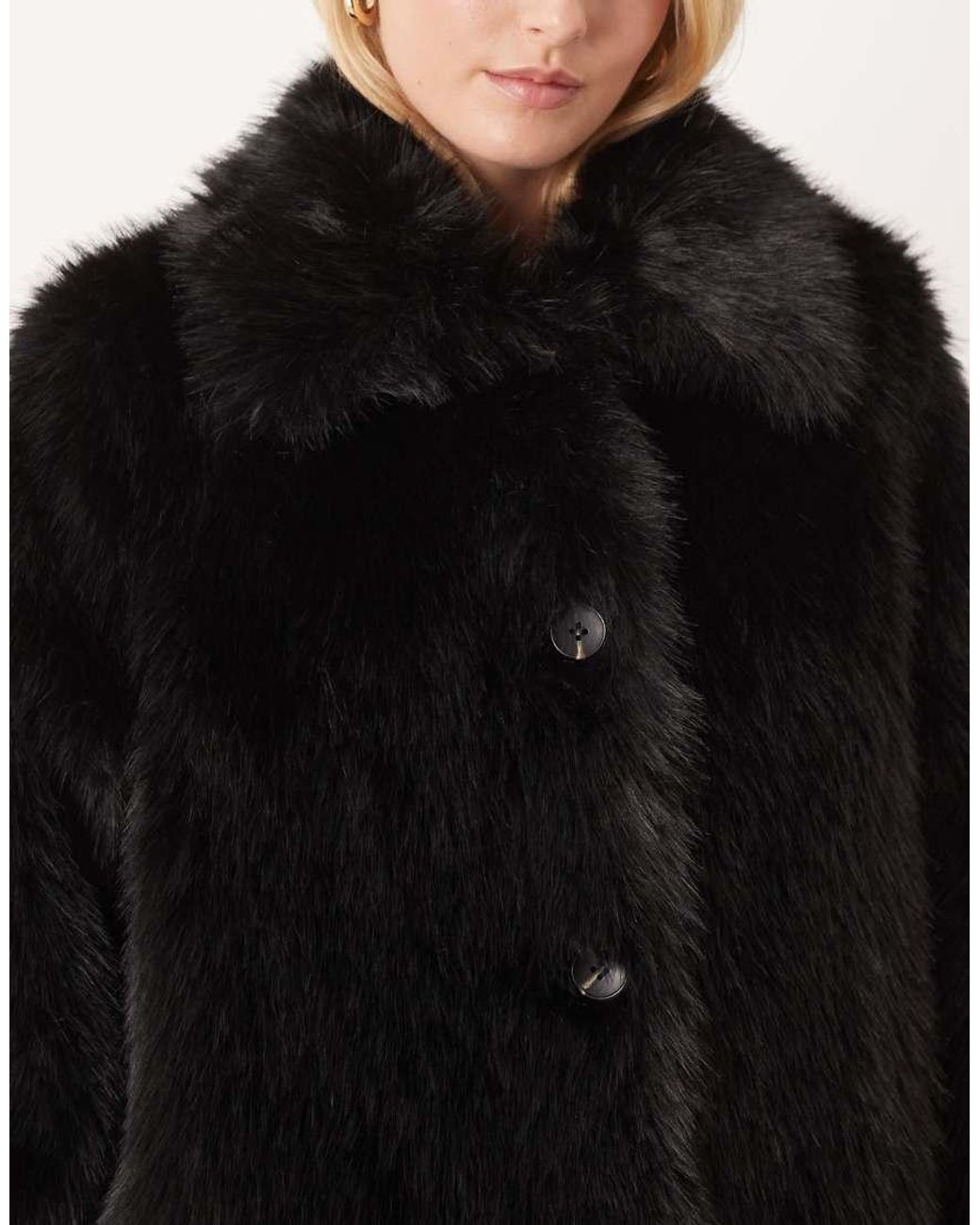 ASOS Black Asos Design Tall Longline Tipped Faux Fur Car Coat