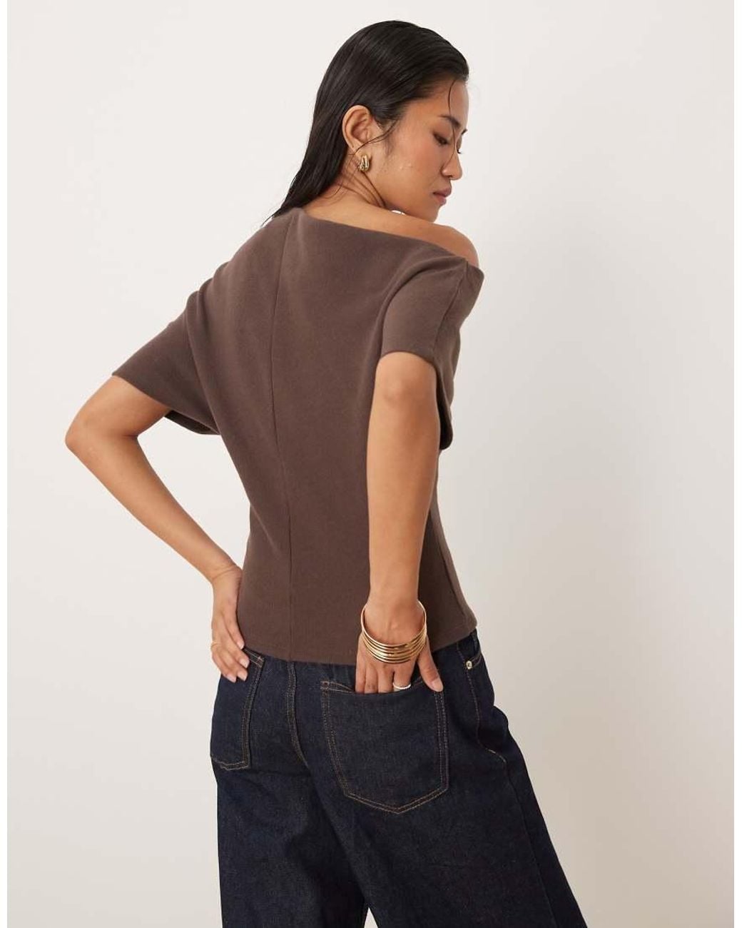 Gina Tricot Brown Soft Asymmetric Top
