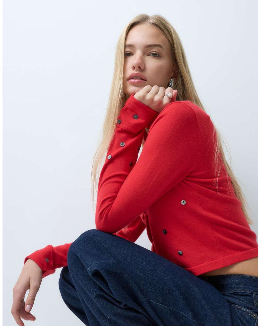 laagam Red Fia Buttoned Cardigan