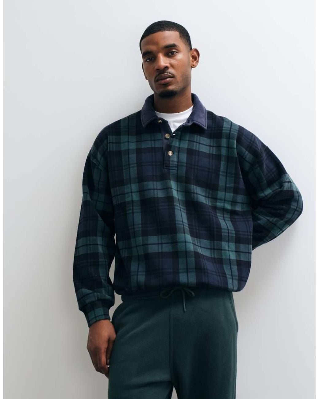 Abercrombie & Fitch Blue Essential Button Up Sweatshirt for men