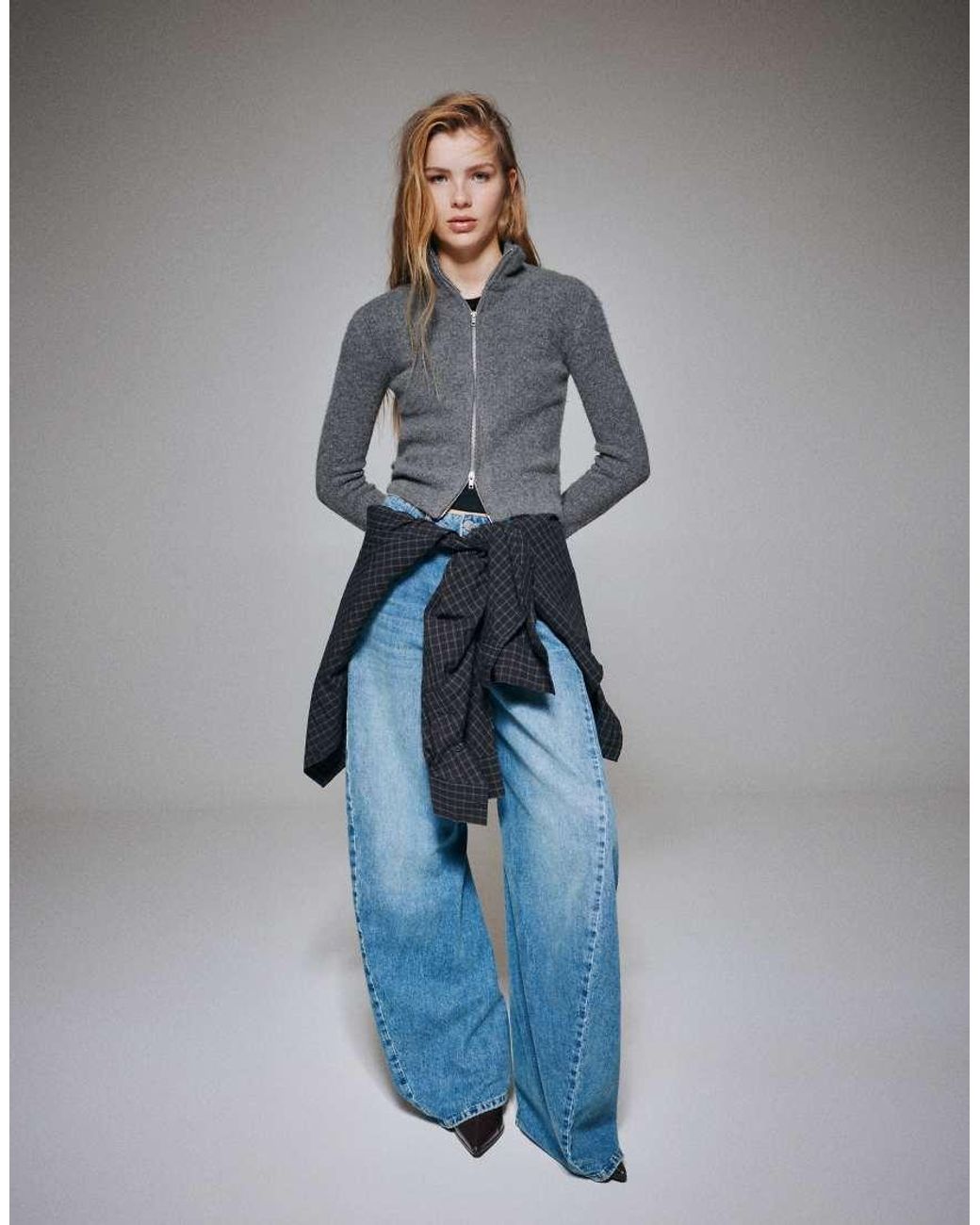 Cardigan A Coste Con Zip di Pull&Bear in Blue