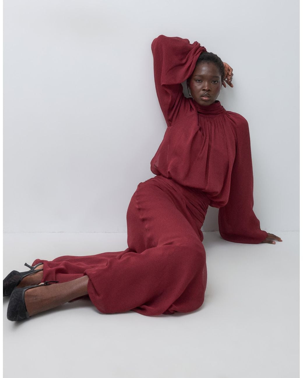 ASOS Asos Design Tall High Neck Drape Chiffon Maxi Dress With Neck Tie ...
