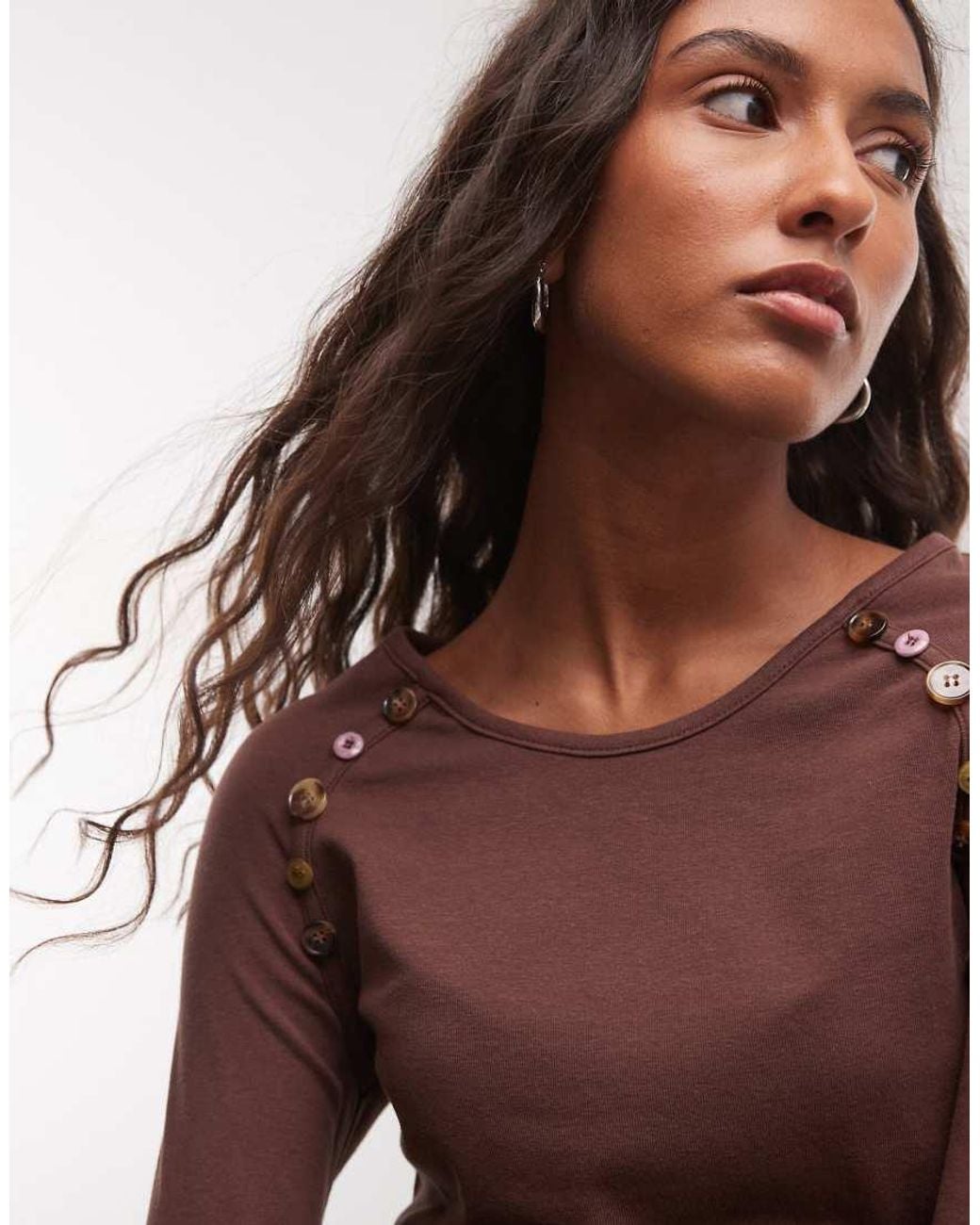 Daisy Street Brown Slinky Top With Buttons