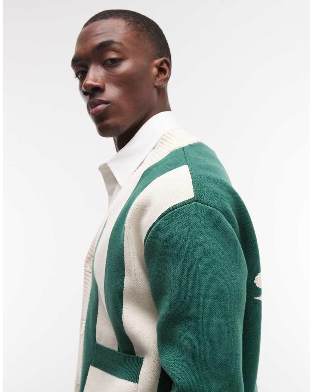 BLKVIS Green Stripe Button Up Cardigan With Back Graphic for men