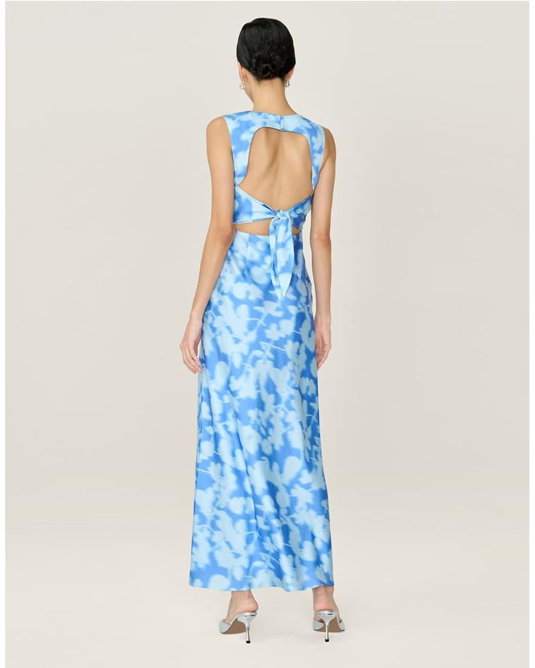 OMNES Blue Dresses Nova Floral Satin Midi Dress With Open Back