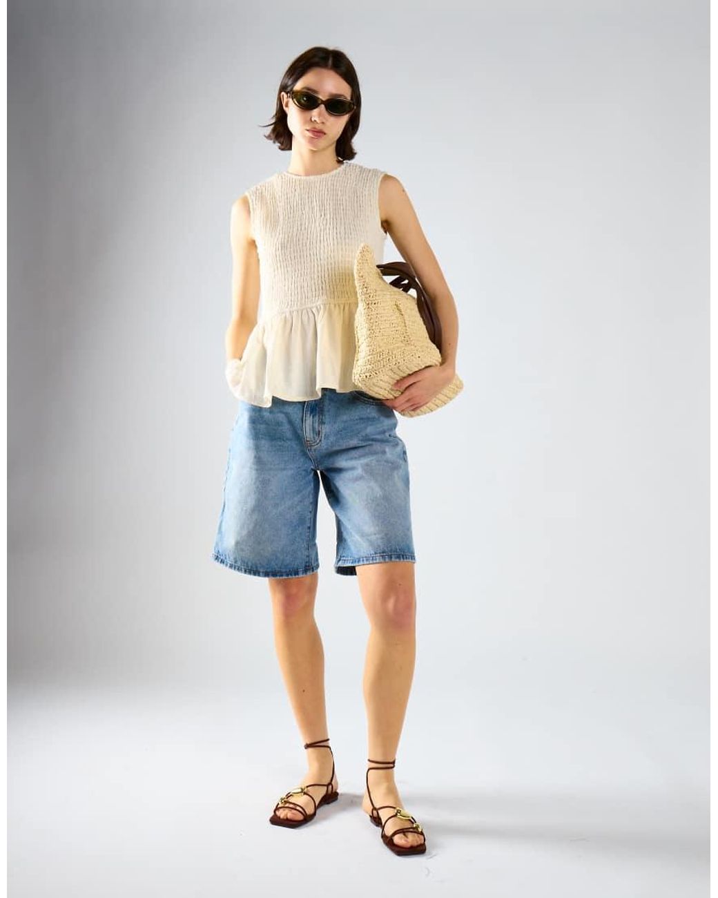 Glamorous Blue Sleeveless Bubble-Hem Top
