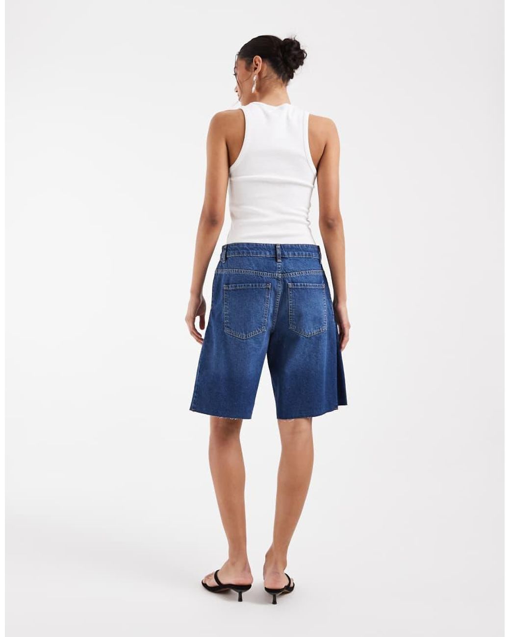 ASOS Blue Denim Bermuda Short With Side Pleat Detail