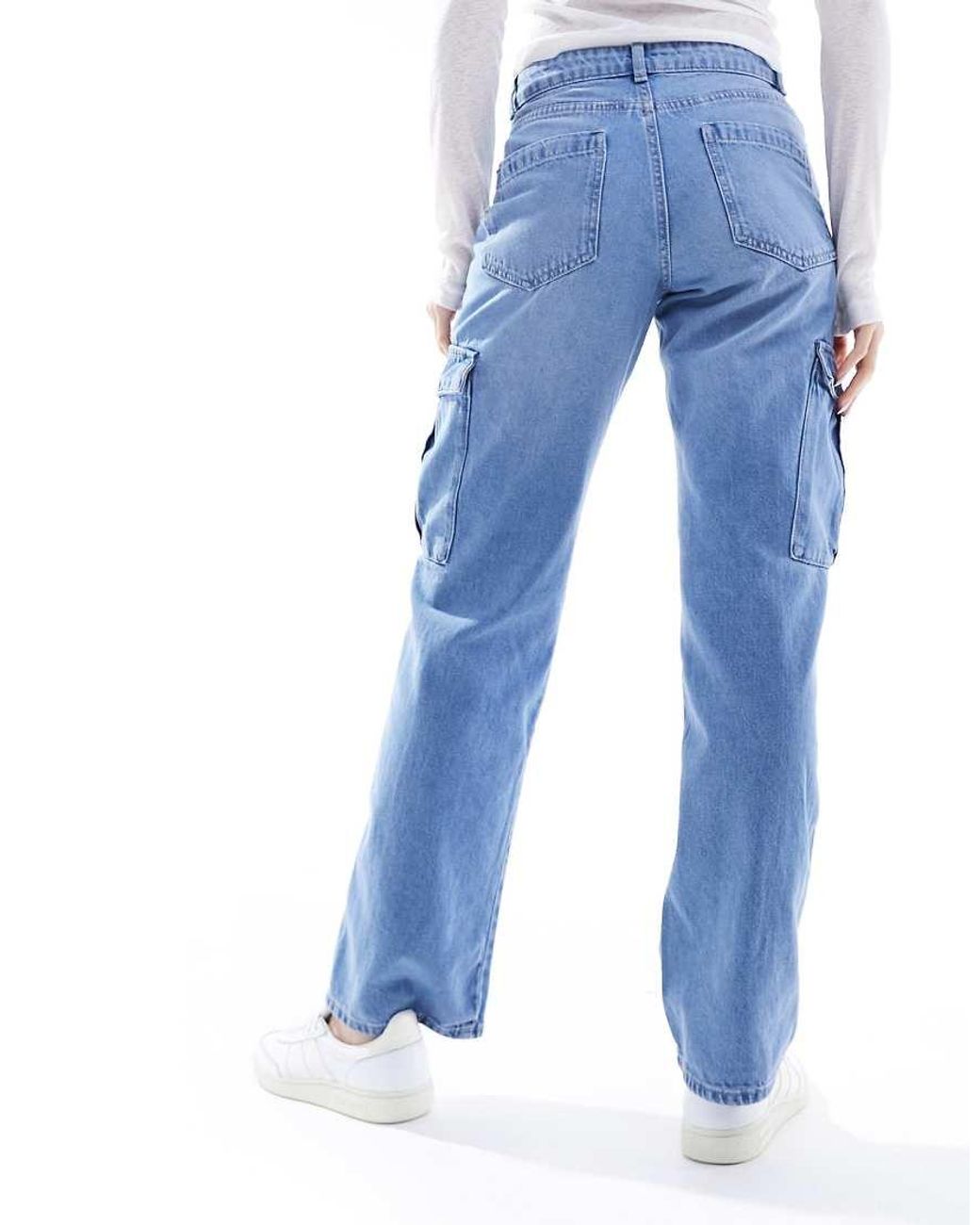 ONLY Blue Riley High Waisted Straight Cargo Jeans