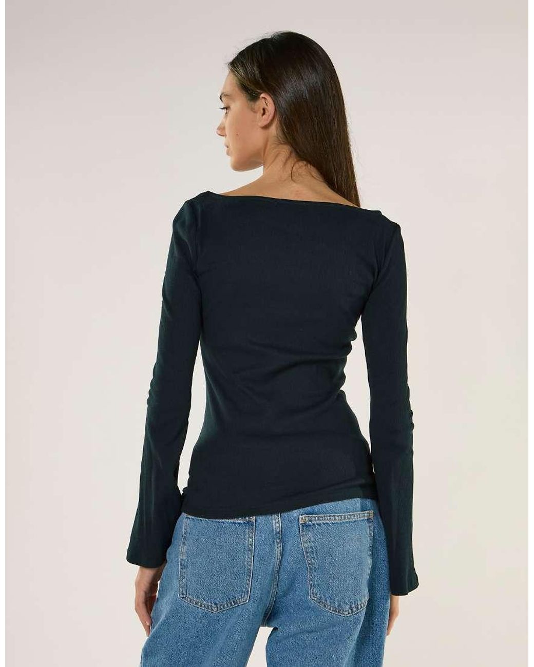Glamorous Blue Boat Neck Long Sleeve Top