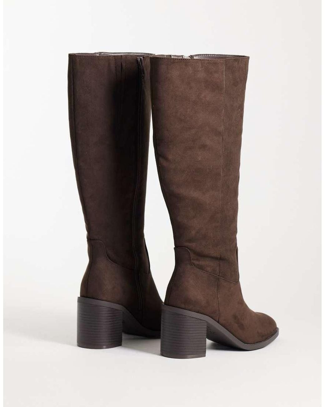 New Look Brown Knee High Faux Suede Heeled Boot