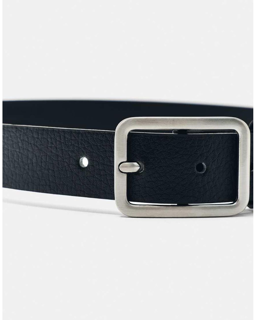 Pull&Bear White Leather Effect Square Buckle Belt for men
