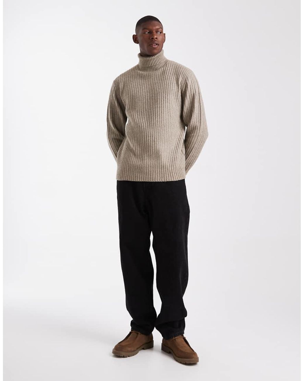 JJ Rebel Natural Roll Neck Cable Knit Jumper for men