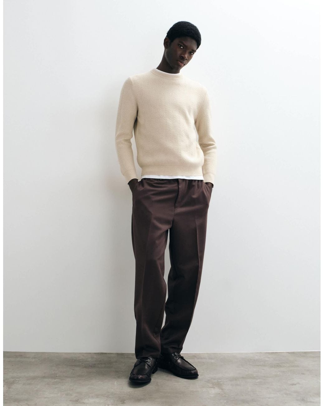 Mango Natural Cable Knit Sweater Light Beige for men