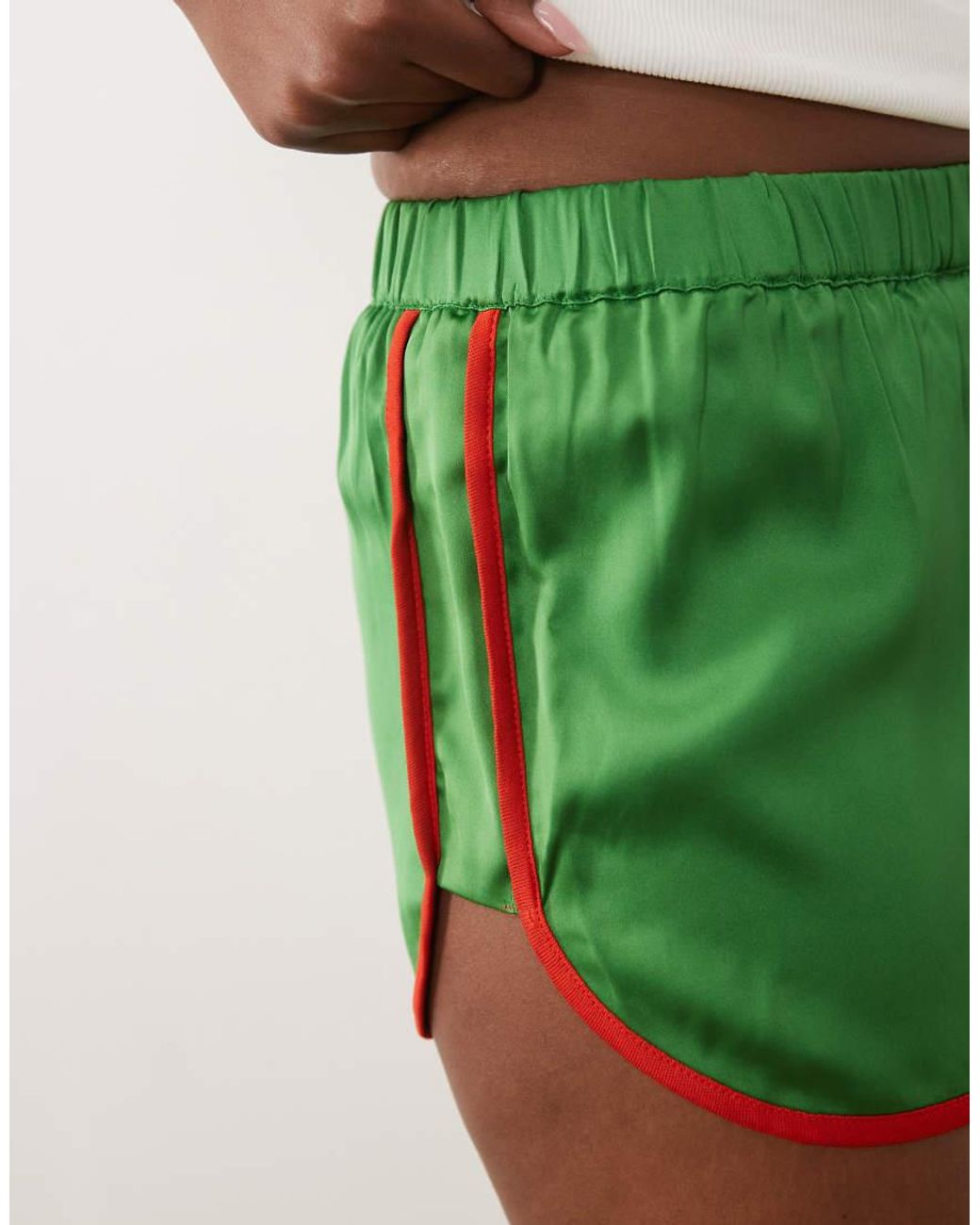 ASOS Green Contrast Seam Satin Runner Short