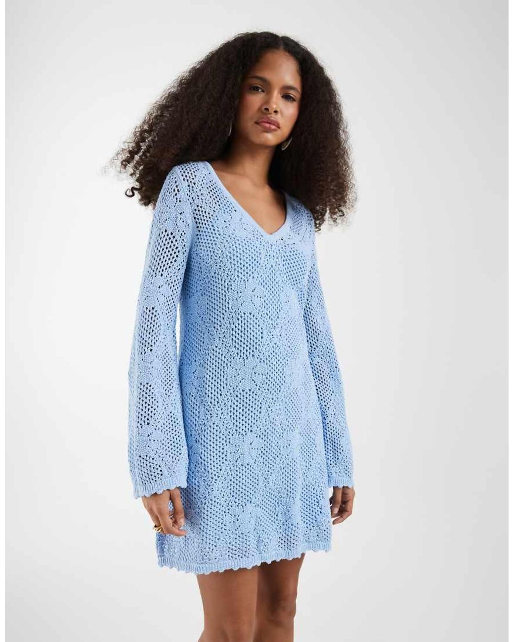 Gap Blue V-Neck Pointelle Mini Dress