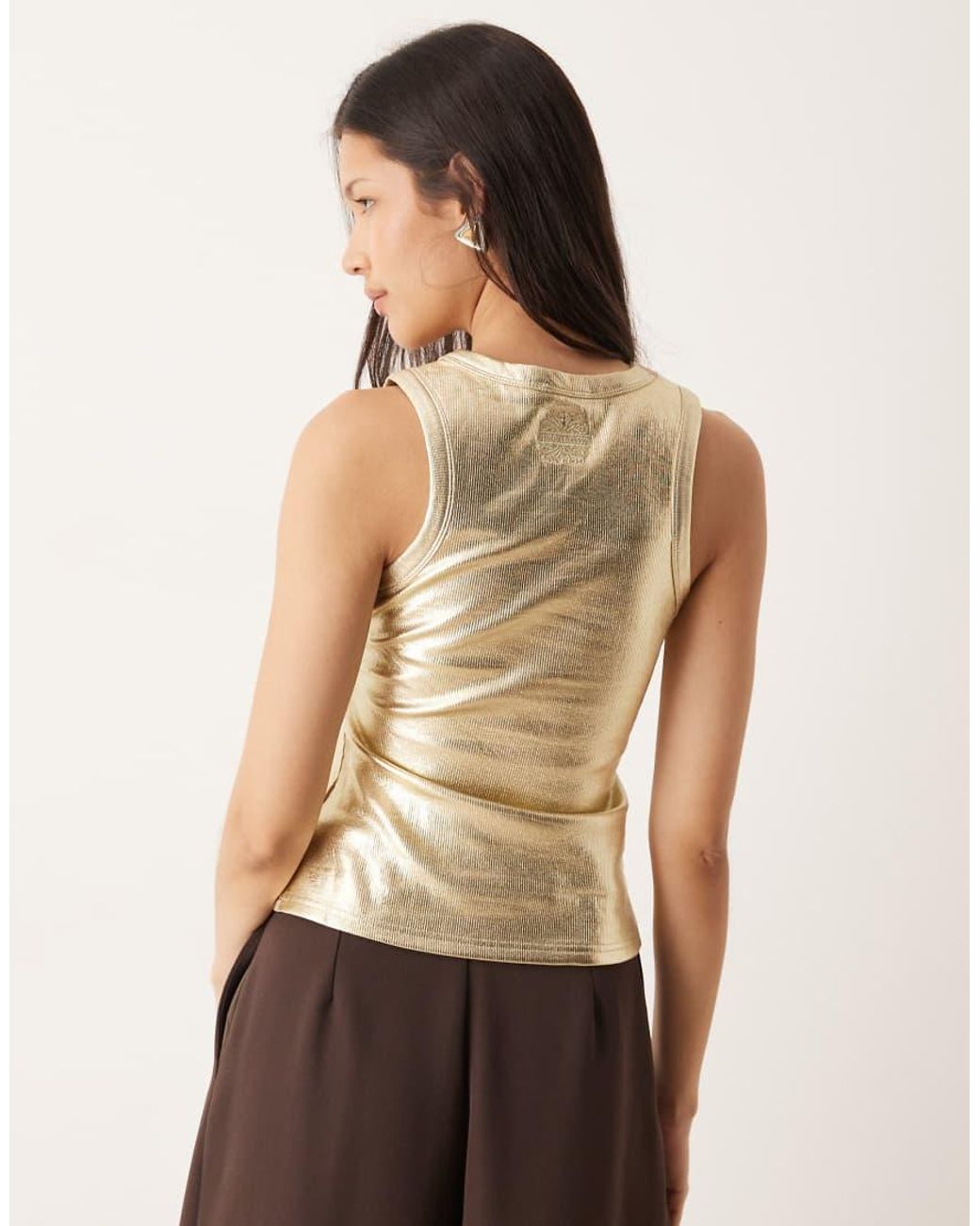 Never Fully Dressed Natural Cotton Rich Metallic Ribbed Tank Top