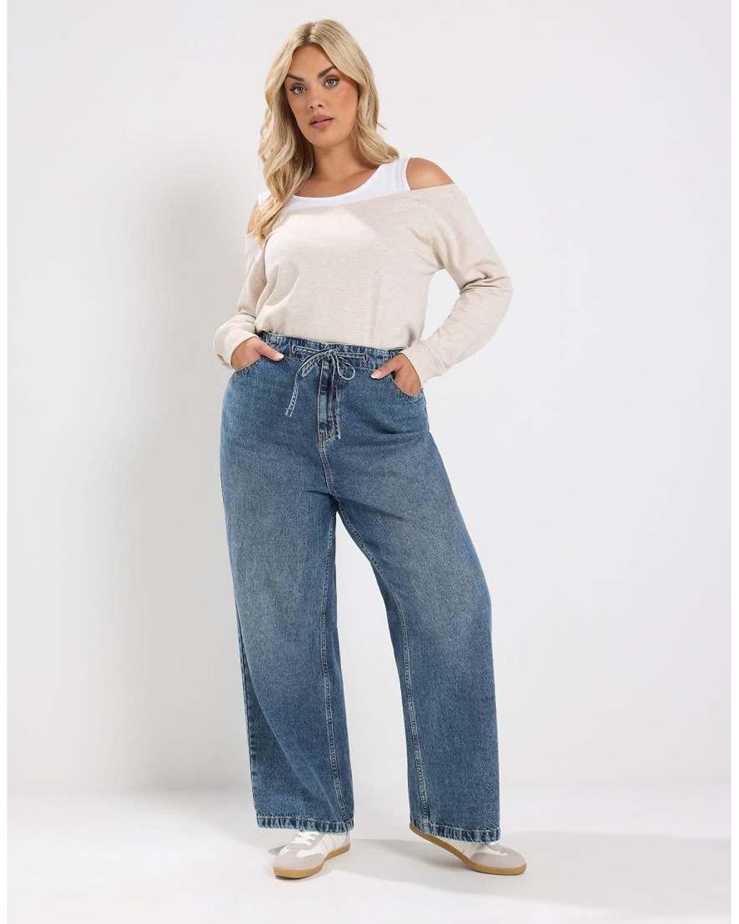 Yours Clothing Blue Tie Waist Wide Leg Jeans