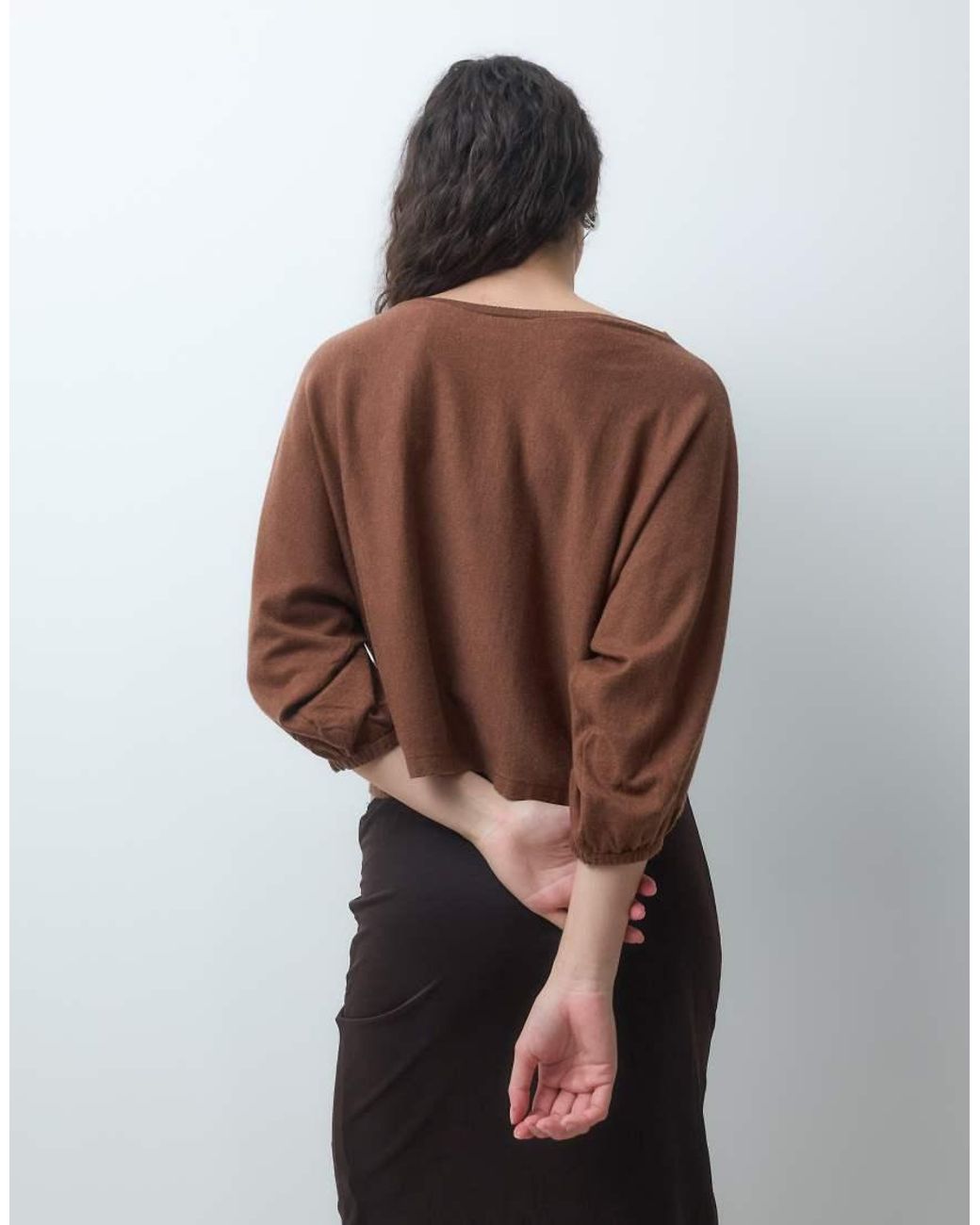 ASOS Brown Knitted Oversized Jumper With Blouson Sleeves