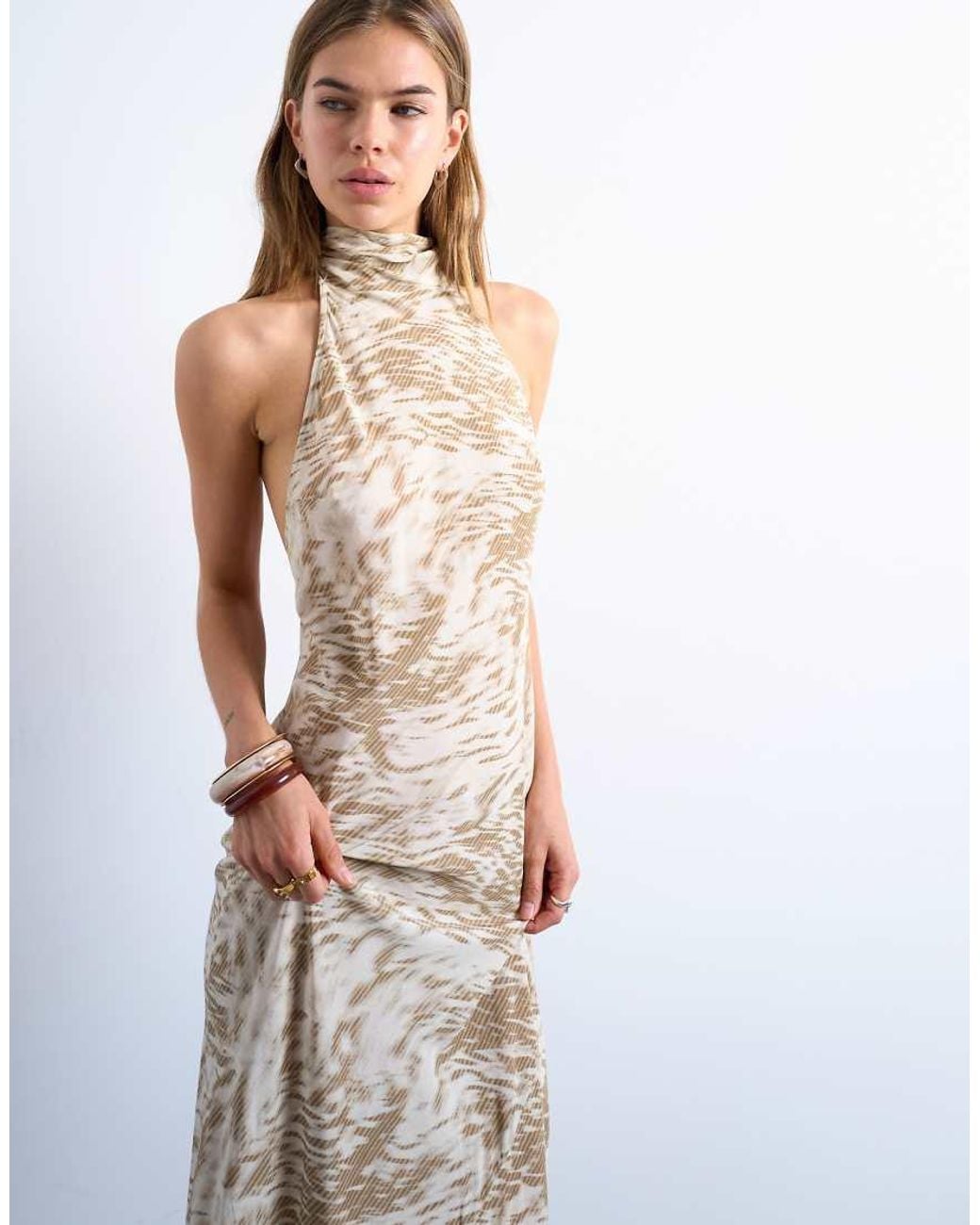 TOPSHOP White Full Neck Halter Midi Dress