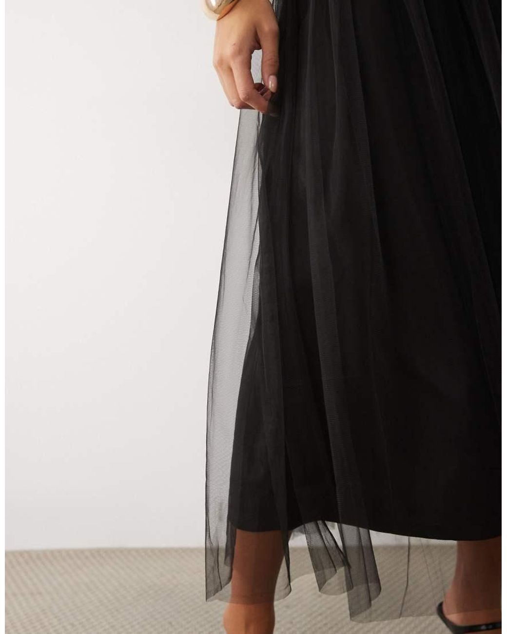 LACE & BEADS Black Tulle High Waist Full Maxi Skirt