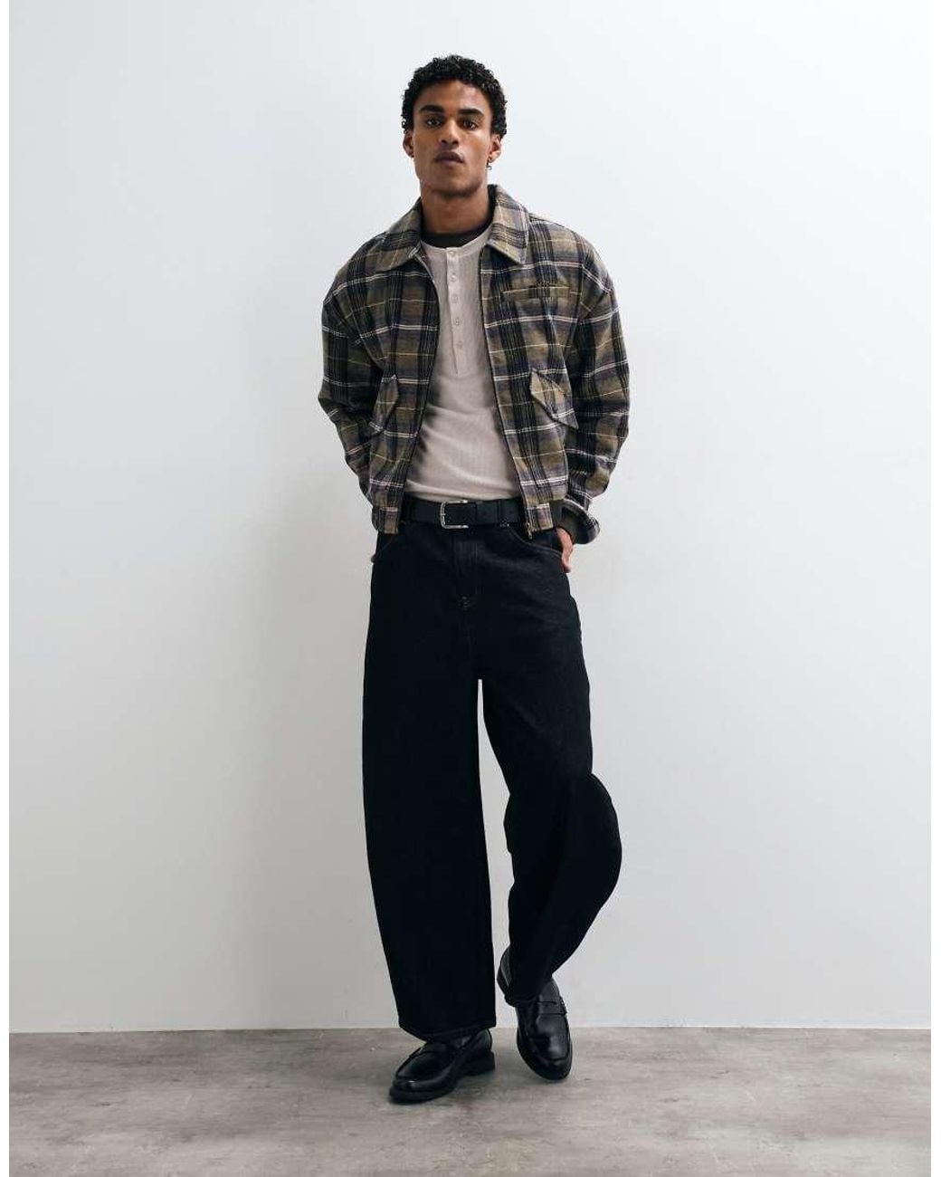 Reclaimed Vintage Blue Boxy Check Zip Through Jacket With Rib Cuff Detail for men