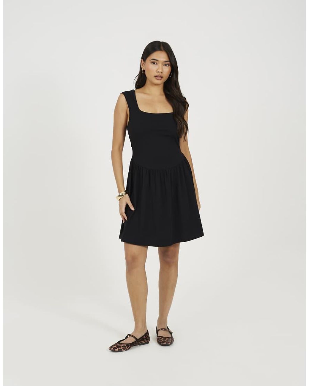 Brave Soul Black Jersey Scoop Neck Flared Skirt Mini Dress