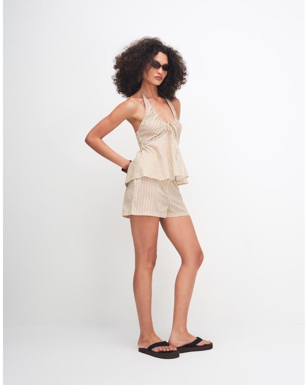 Collusion Natural Channel Neck Halter Top Beach Co-ord