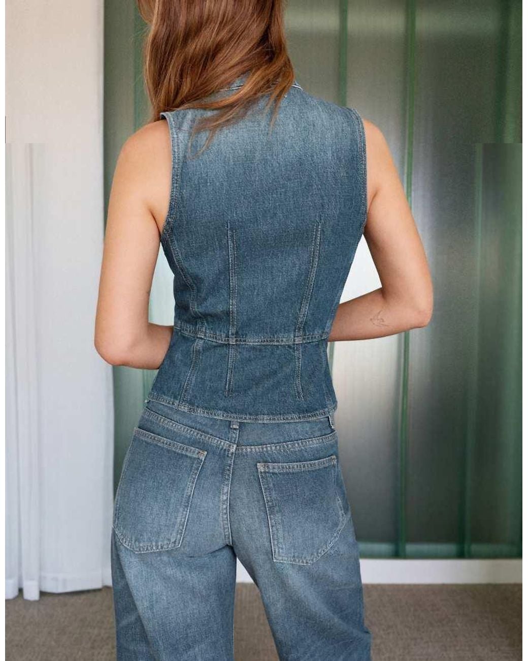 Pull&Bear Blue Seamed Denim Halter Top